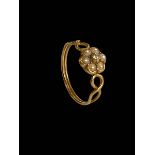 Antique diamond and seed pearl gold ring, size N.