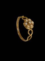 Antique diamond and seed pearl gold ring, size N.