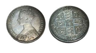 1847 Queen Victoria Gothic Silver Crown, undecimo on edging.