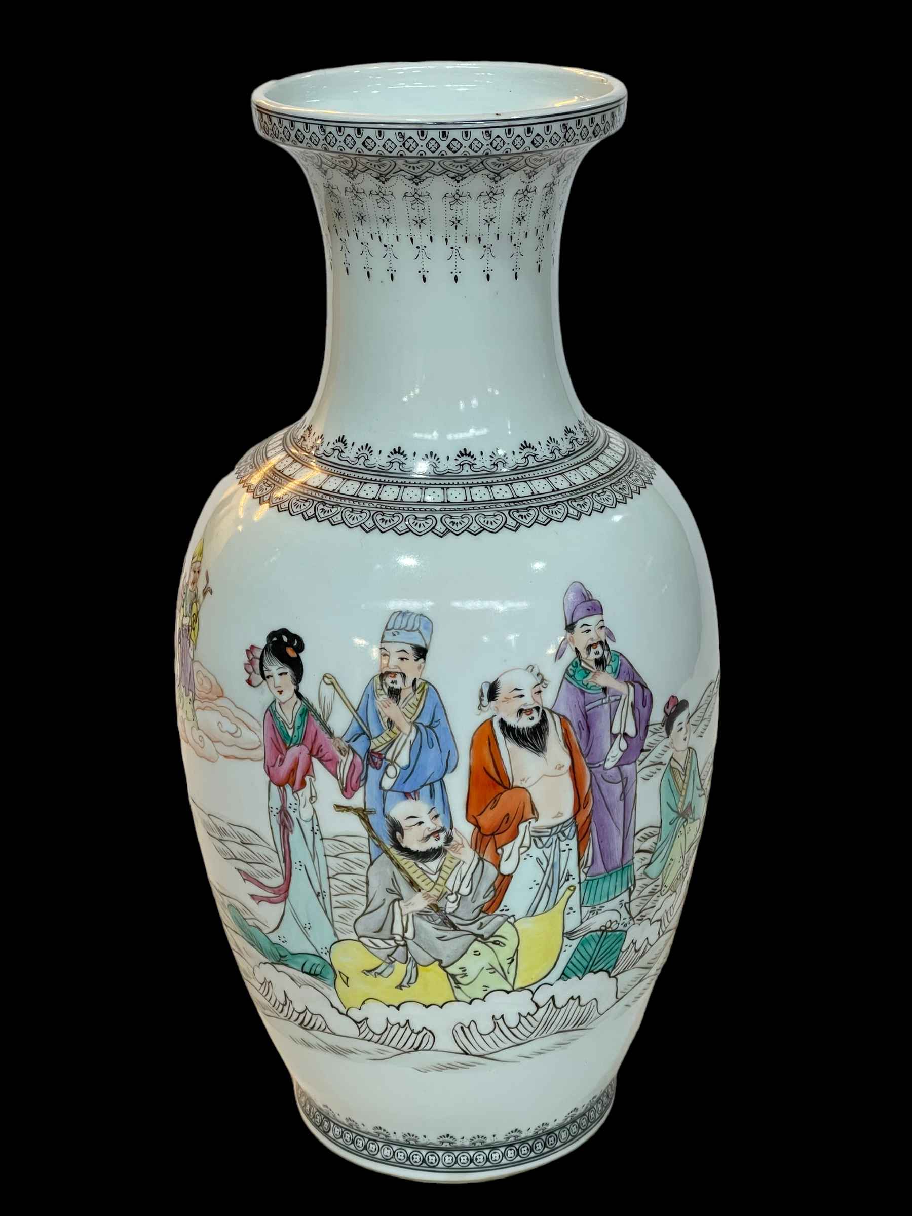 Large Chinese Republic vase decorated with figures and verse, red seal mark to base, 35.5cm.
