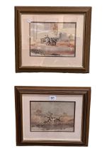 Johnnie de Kock, African Antelope and Donkeys Pulling a Cart, pair watercolours, both signed,