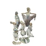 Collection of Lladro and Nao figurines including Polar Bears, Ducks, Cupids, etc.