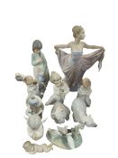 Collection of Lladro and Nao figurines including Polar Bears, Ducks, Cupids, etc.