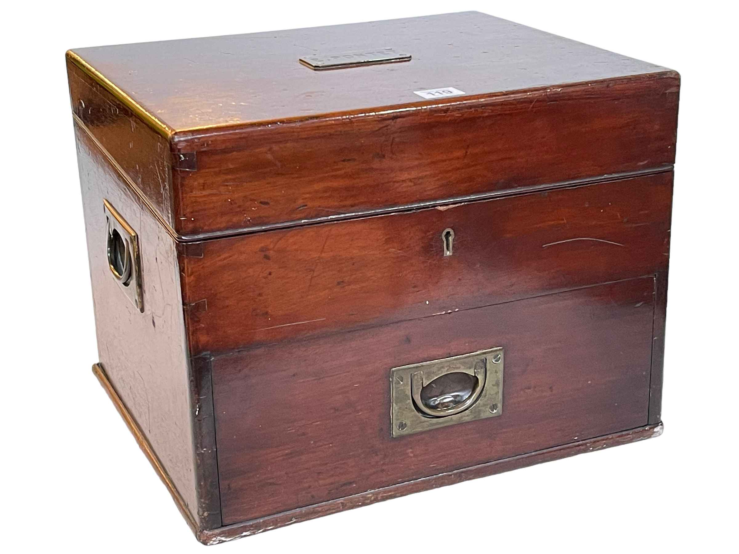 Victorian mahogany artists box, the fitted top above a base drawer, 30cm by 39.5cm by 33cm.