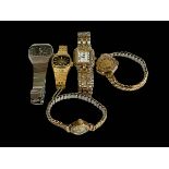 Five ladies wristwatches including two 9 carat gold cased.