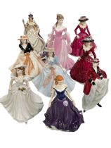 Nine Royal Worcester figurines including Coronations of QEII, Grace, Christina x 2,