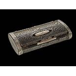 19th Century silver piqué work snuff box of oval section, 8.75cm across.