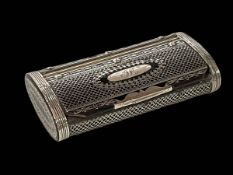 19th Century silver piqué work snuff box of oval section, 8.75cm across.