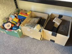 Two stamp albums, money boxes, coinage, lighters, etc.