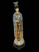 Chinese Cloisonné figure of Empress on inlaid wooden base, 42cm.