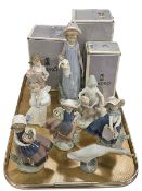 Seven Lladro figures and Goose including Pretty Pickings, Belinda with Doll,