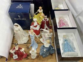 Collection of Royal Doulton and Royal Worcester figurines including Disney Princess,