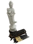 Large Chinese Blanche de Chine 'Guanyin' figure on stand, 45cm,