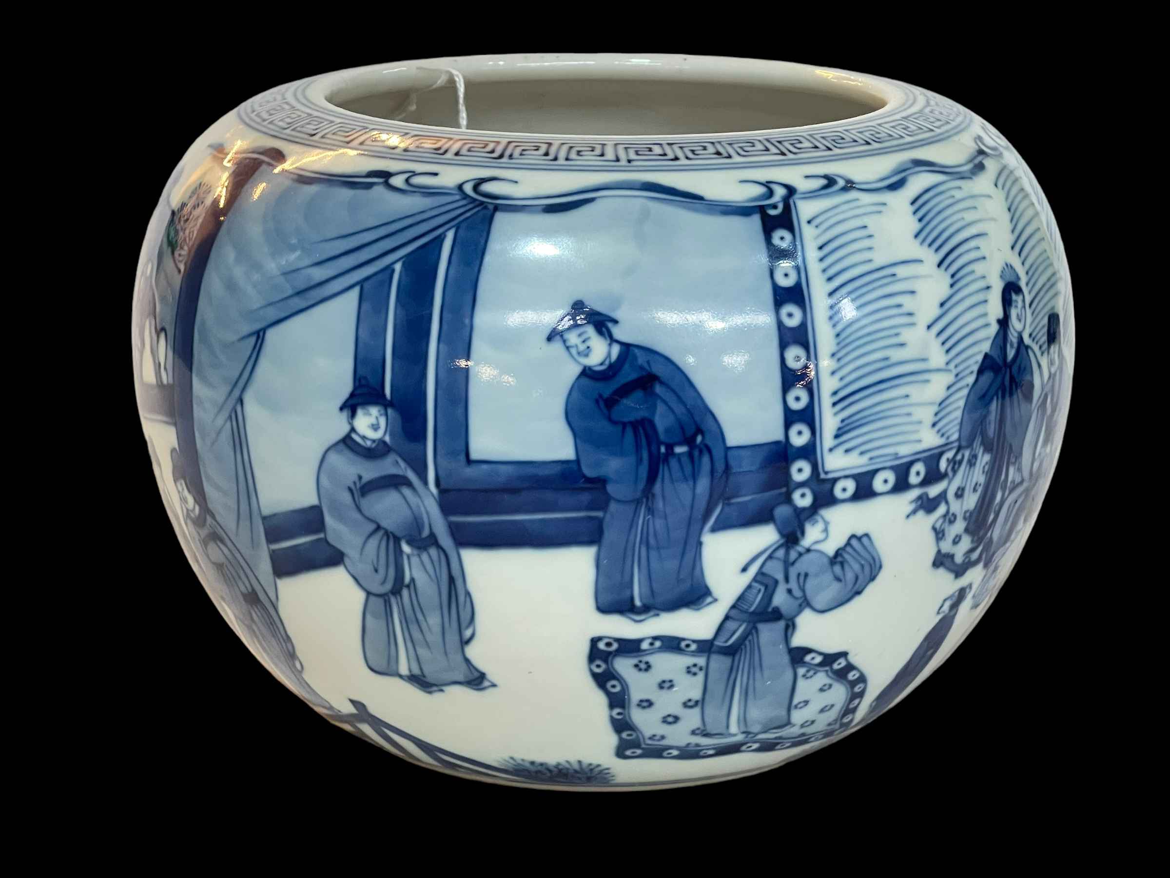 Chinese blue and white bowl decorated with figures in various scenes, six character mark to base, - Image 3 of 4