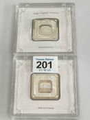 Two 1oz .999 silver Geiger bars.