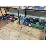 Seven boxes of clockwork and model railway rolling stock and accessories, model aircraft, etc.