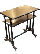 Victorian walnut and ebonised two tier side table, 78cm by 76cm by 45cm.