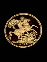 Royal Mint 2010 UK Gold Proof Full Sovereign Coin by the Royal Mint, certificate No. 3292 with box.