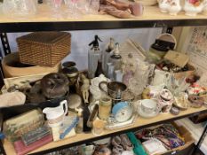 Soda siphons, spirit miniatures, postal scales, glassware, metalwares, Victorian jugs, fishing reel,