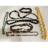 Collection of bead necklaces including malachite.