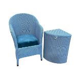 Blue Lloyd Loom bedroom chair and corner linen bin.