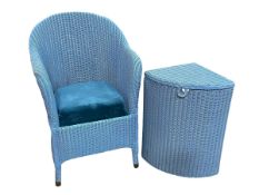 Blue Lloyd Loom bedroom chair and corner linen bin.