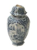 Delft blue and white vase and cover, 29cm.