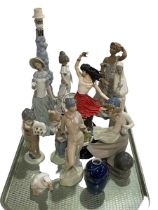 Albany dancing figure, Nao figures including table lamp, Royal Copenhagen vase, etc.