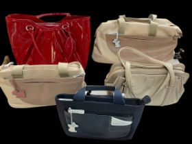 Five ladies designer handbags marked Radley and Lulu Guinness.