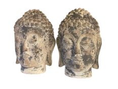 Pair of composite busts of Chinese Buddha's.