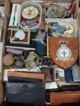 Box of collectables including Masonic silver and enamel jewels, Sheaffer pens,