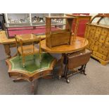 Yew and leather topped four drawer octagonal shaped top low table,