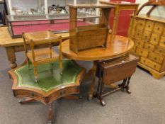 Yew and leather topped four drawer octagonal shaped top low table,