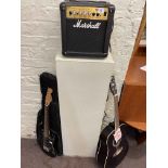 Westfield electric guitar and Marshall amp and Rixter acoustic guitar.