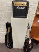 Westfield electric guitar and Marshall amp and Rixter acoustic guitar.