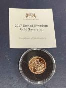 2017 UK gold full gold sovereign with COA by Harrington & Byrne.