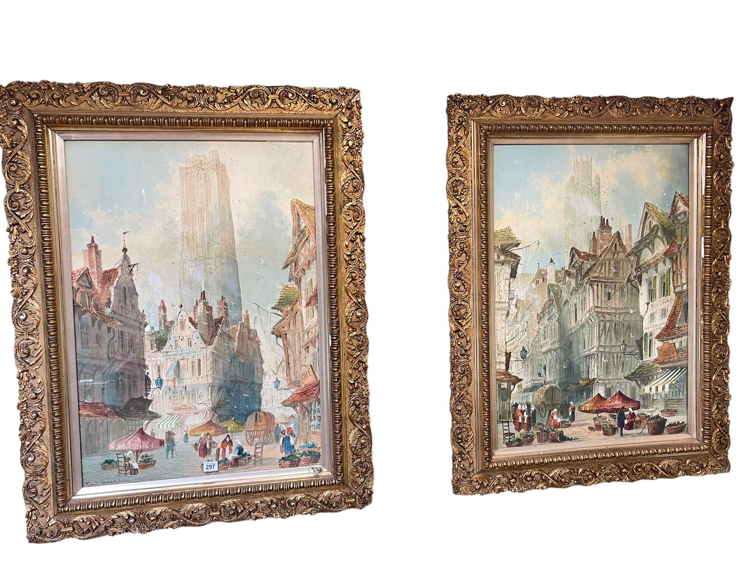 Paul Braddon (1864-1937), French Town Scenes, pair watercolours, both signed, 76cm by 52cm,