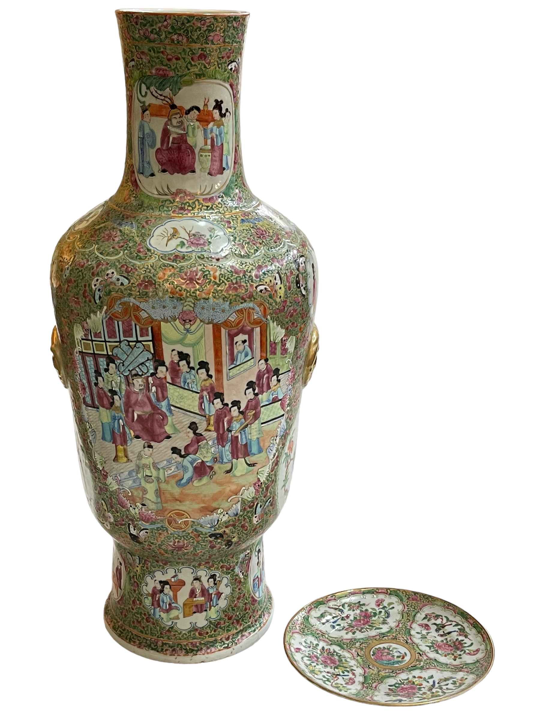 Large Cantonese vase with profuse decoration, 65cm, and Canton plate (2). - Image 2 of 4