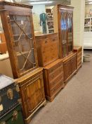 Two yew double corner cabinets, yew writing cabinet and hi-fi cabinet (4).