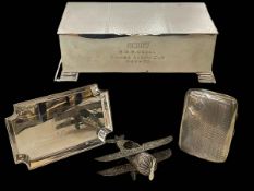 Silver cigarette case with engine turned lid, London 1947, together with cigarette case,