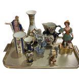 Continental figures, Limoge beaker, vases, etc.