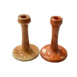 Two Ruskin pottery candlesticks, 17cm.