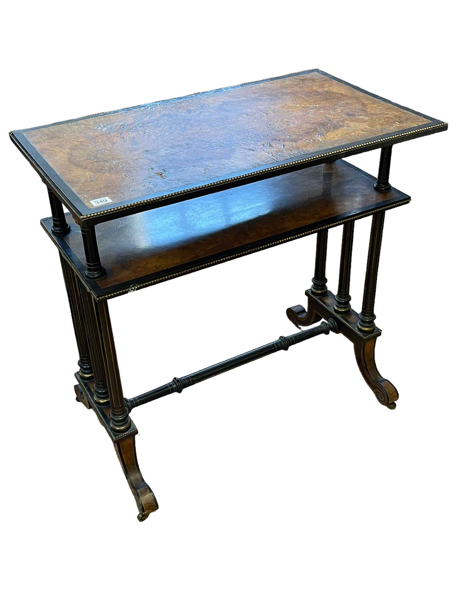 Victorian walnut and ebonised two tier side table, 78cm by 76cm by 45cm.