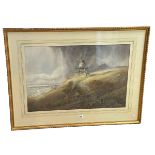 John Miller Marshall, Shepherd Guiding Sheep on a Windmill Path, watercolour, signed lower left,