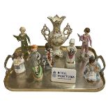Collection of seven Royal Worcester figures, View of Worcester vase and display label (9).