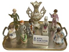 Collection of seven Royal Worcester figures, View of Worcester vase and display label (9).