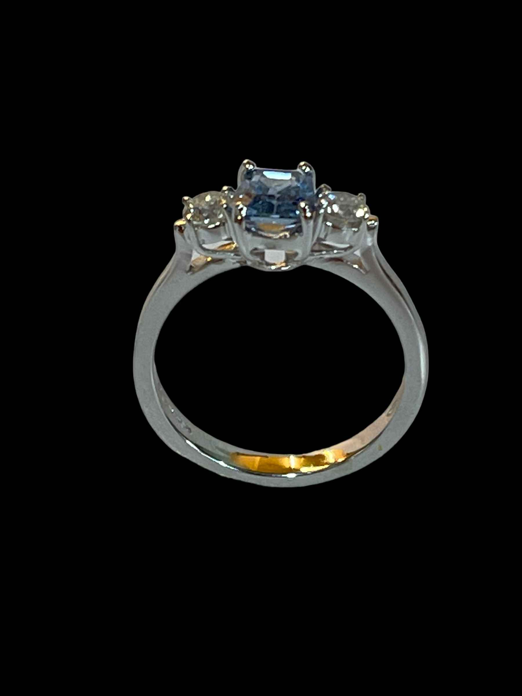 18 carat white gold, sapphire and diamond three stone ring, - Image 2 of 2