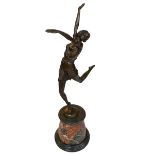 Art Deco style bronze figure of a dancer on marble plinth, 63cm.