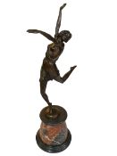 Art Deco style bronze figure of a dancer on marble plinth, 63cm.