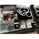 Jewellery including white coin pearl necklace, bracelet, earring and ring,